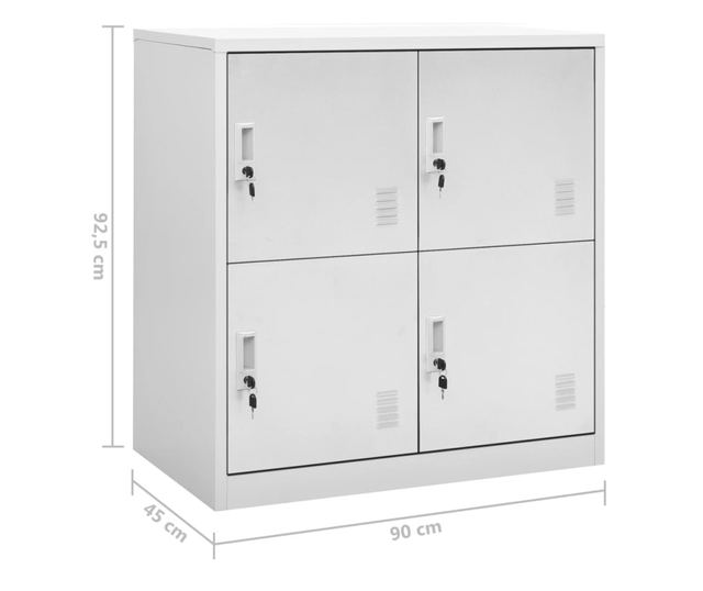 2 db világosszürke acél zárható szekrény 90 x 45 x 92,5 cm