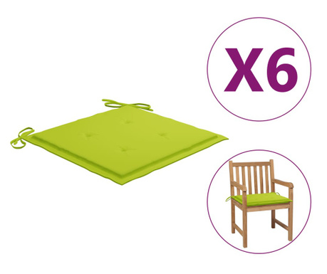 Възглавници за градински столове 6 бр яркозелени 50x50x4 см