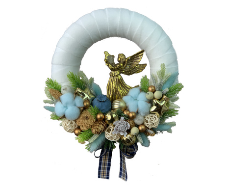 Coronita decorativa de Craciun, handmade, cutie cadou, alb, albastru, 27 cm 27 cm