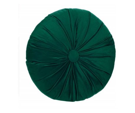 Perna decorativa rotunda Pufo din catifea cu buton, model Attraction velvet, pentru canapea, pat, fotoliu, verde inchis