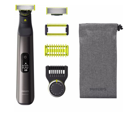Aparat de tuns barba si corp OneBladePro Philips QP6551/15, display LED, rezistent la apa, 120 de minute, argintiu