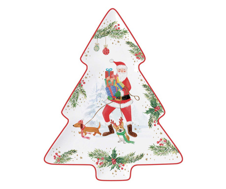 Joyful Santa karácsonyi Porcelán fenyőfa alakú kínáló tálca