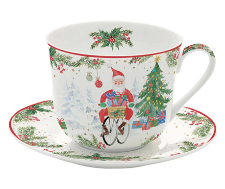 Joyful Santa karácsonyi Porcelán nagy teás csésze aljjal 400 ml