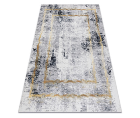ANDRE 1065 mosható szőnyeg Keret vintage csúszásgátló - szürke / arany 80x150 cm