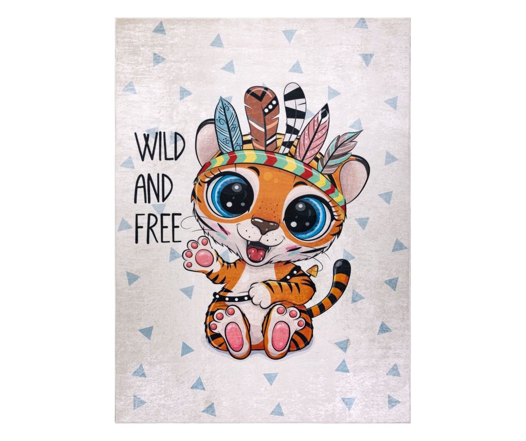 BAMBINO 1960 pralna preproga Tiger, Indijanec za otroke protizdrsna - bela 80x150 cm - 2