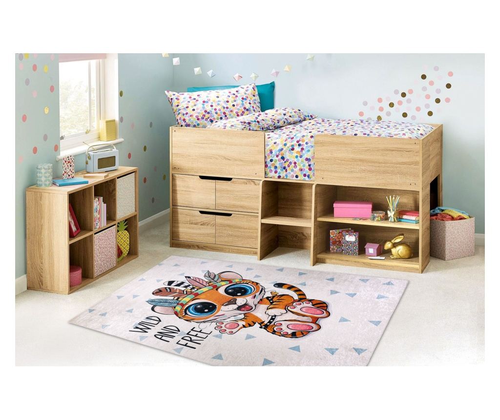 BAMBINO 1960 pralna preproga Tiger, Indijanec za otroke protizdrsna - bela 80x150 cm - 4