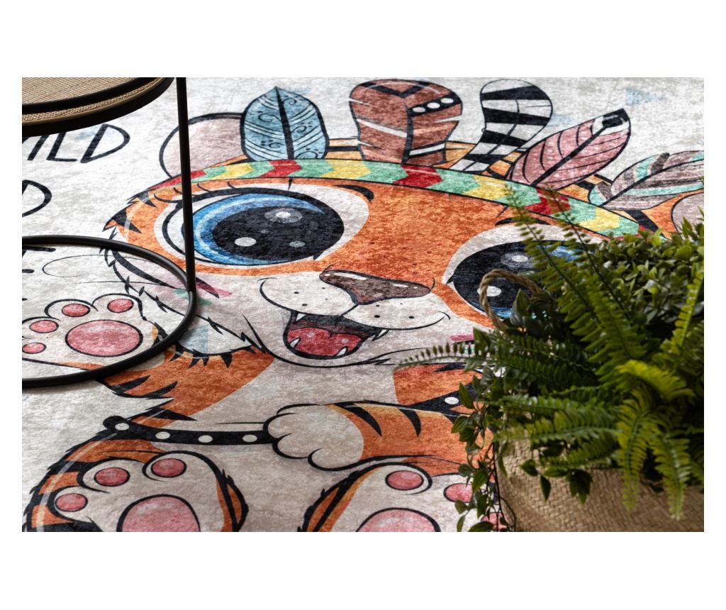 BAMBINO 1960 pralna preproga Tiger, Indijanec za otroke protizdrsna - bela 80x150 cm - 5
