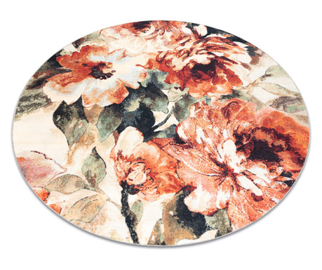 ANTIKA 24 tek tepih krug, moderni lišće, cvijeće perivi - terakota krug 200 cm
