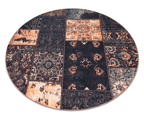 ANTIKA ancient chocolate tepih krug, moderni patchwork, grčki perivi - crno / terakota krug 200 cm