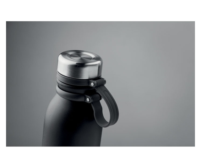 Термо бутилка Iceland, двойна стена, силиконова дръжка, 600мл., Черен/Сребрист