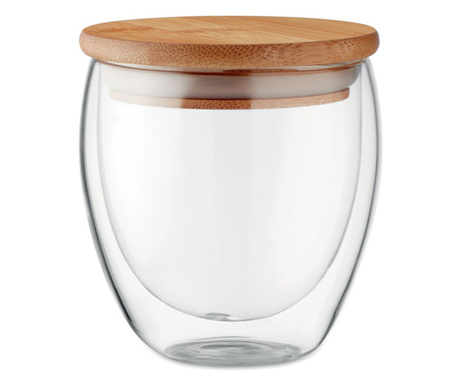 Двустенна стъклена чаша Tirana, 250мл., Бамбук