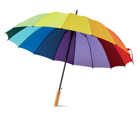 Чадър Bowbrella, автоматично отварящ, дървен вал, ребра от фибростъкло, черни метални накрайници, 27"