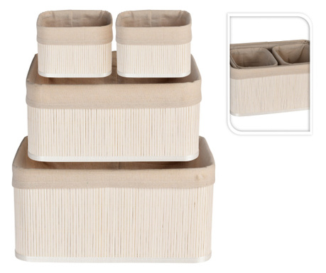 Set 4 cutii depozitare Home&Styling Collection, bambus, 38x27x18 cm, alb