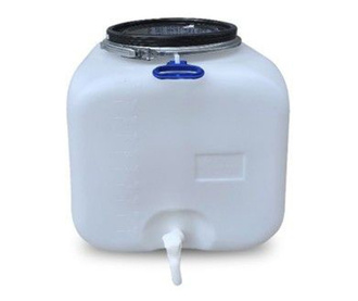 Канистър Резервоар 100 литра, Sterk Plastic, квадратен с метален пръстен и кран, 50x50x50 см, бяла или синя пластмаса