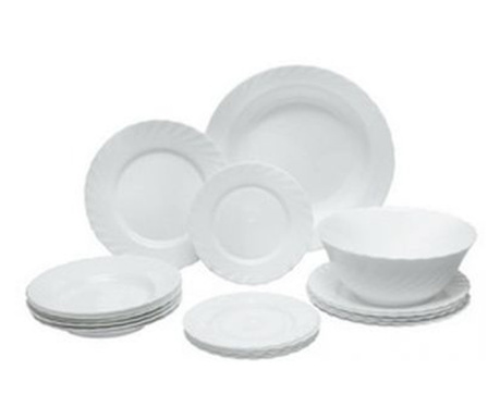 Fehér asztali készlet 6 fő részére, Luminarc Cadix, 19 darab, 18 különböző méretű tányér és salátatál