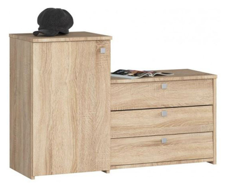 Шкаф за съхранение на обувки, обущар, ламинирана дъска, 3 чекмеджета, 2 рафта, дъб, 98.4x33x68/43 см
