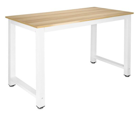 Skandináv stílusú asztal, téglalap alakú, fém, laminált lemez, fehér és natúr, 110x60x74 cm, Springos