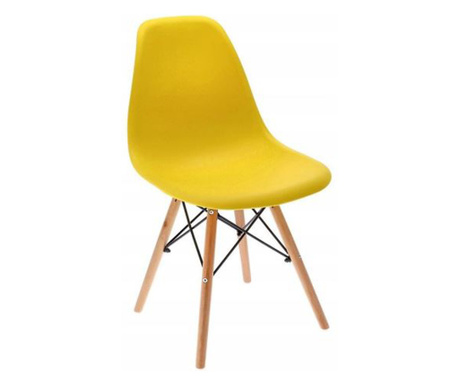 Skandináv stílusú szék, műanyag, fa, sárga, 46x52x81 cm, Eva, Jumi