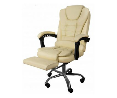 Irodai szék lábtartóval, forgatható, öko-bőr, krém, 65x102/110 cm