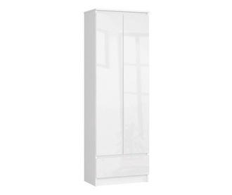 Шкаф, ламинирана плоскост, 1 чекмедже, 4 рафта, 2 врати, лъскаво бяло, 60x35x180 см