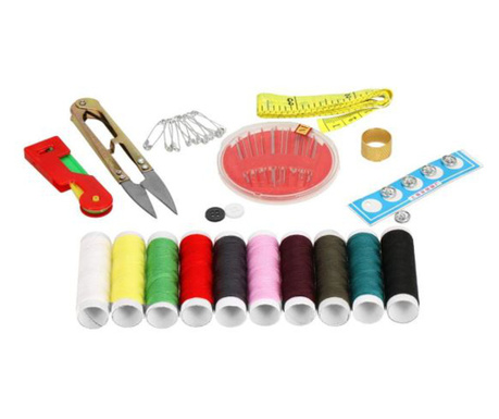 Шивашки комплект, игли за шиене, различни цветни кламери, ножици и аксесоари, 48 части, Springos