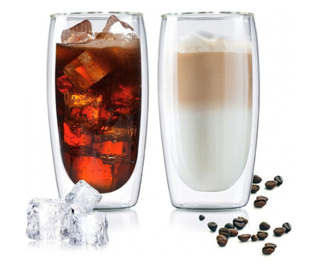 Комплект 2 кафета Latte Macchiato, с боросиликатна стикълца, pereti dubli, 350 ml