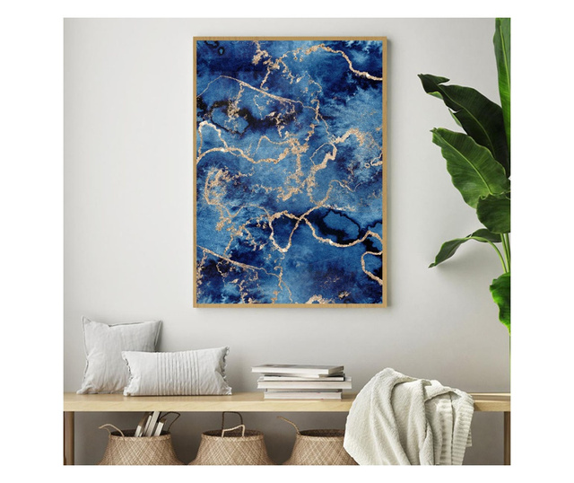 Uokvireni Plakati, Abstract Clasic Blue and Gold, 21 x 30 cm, Zlatni okvir