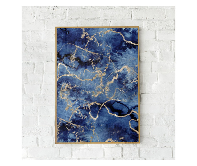 Plakat w ramce, Abstract Clasic Blue and Gold, 42 x 30 cm, złota rama