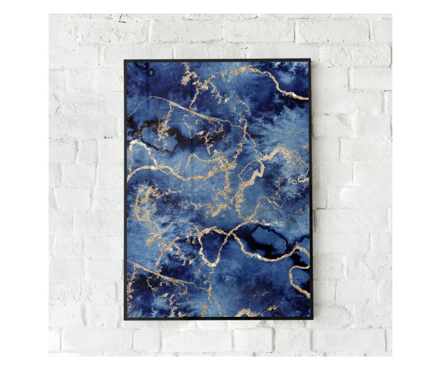 Plakat w ramce, Abstract Clasic Blue and Gold, 50x 70 cm, czarna ramka