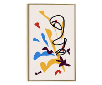Plakat w ramce, Abstract Face Drawing in Line, 21 x 30 cm, złota rama