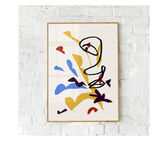 Uokvireni Plakati, Abstract Face Drawing in Line, 42 x 30 cm, Zlatni okvir