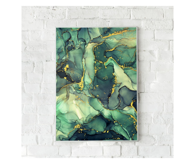 Plakat w ramce, Abstract Green Marble, 80x60 cm, biała ramka