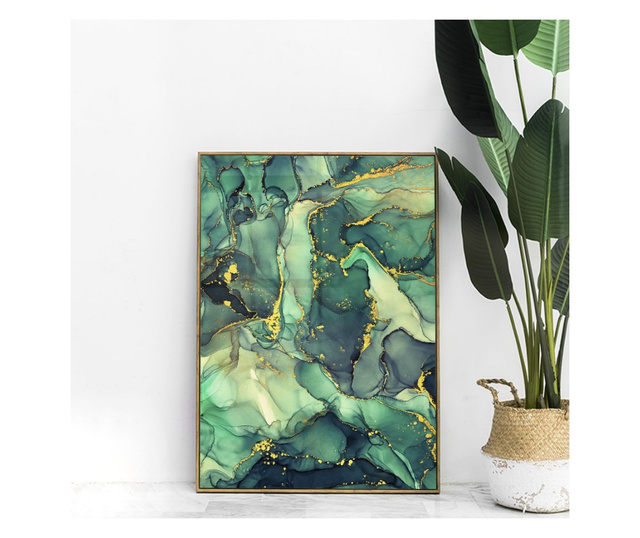Plakat w ramce, Abstract Green Marble, 60x40 cm, złota rama