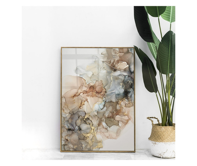 Uokvireni Plakati, Abstract Marble Brown, 80x60 cm, Zlatni okvir