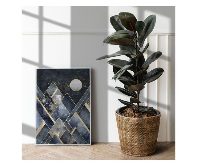 Uokvireni Plakati, Abstract Mountain With the Moon, 21 x 30 cm, Bijeli okvir