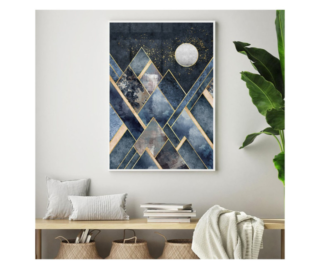 Plakat w ramce, Abstract Mountain With the Moon, 21 x 30 cm, biała ramka