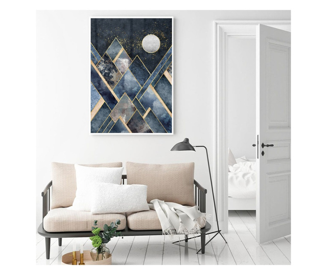 Plakat w ramce, Abstract Mountain With the Moon, 50x 70 cm, biała ramka