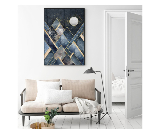 Plakat w ramce, Abstract Mountain With the Moon, 80x60 cm, czarna ramka