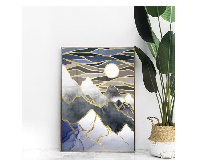Plakat w ramce, Abstract Mountain With the Sun, 80x60 cm, złota rama