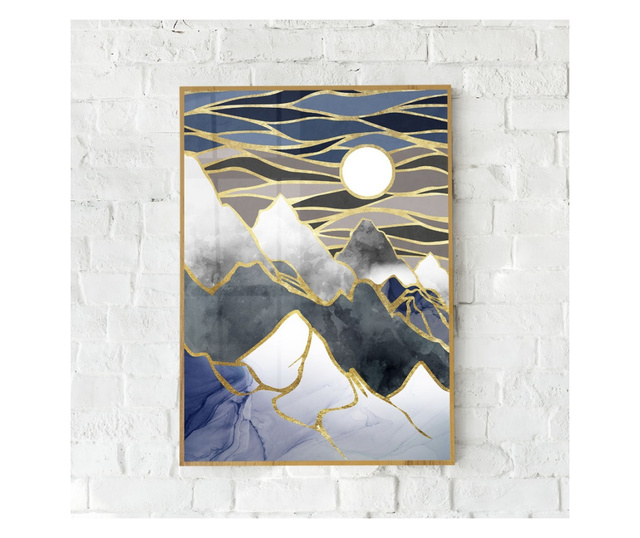 Plakat w ramce, Abstract Mountain With the Sun, 50x 70 cm, złota rama
