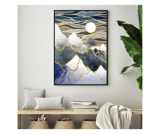 Uokvireni Plakati, Abstract Mountain With the Sun, 21 x 30 cm, Crni okvir