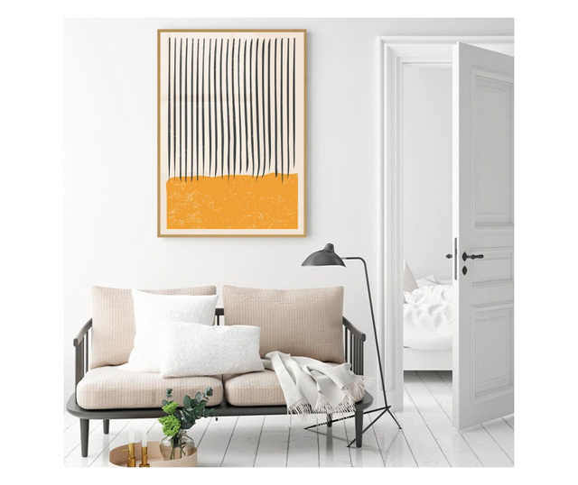 Uokvireni Plakati, Black Lines on Orange, 60x40 cm, Zlatni okvir