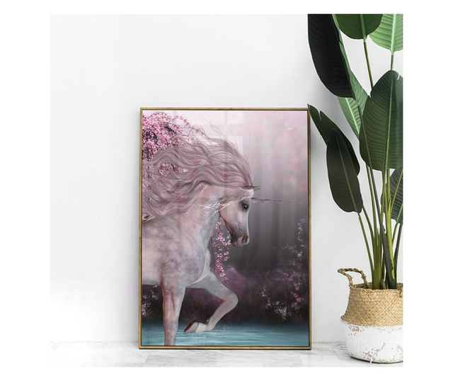 Plakat w ramce, Blossom Unicorn, 60x40 cm, złota rama