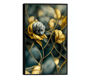 Plakat w ramce, Blue and Gold Flower, 80x60 cm, czarna ramka