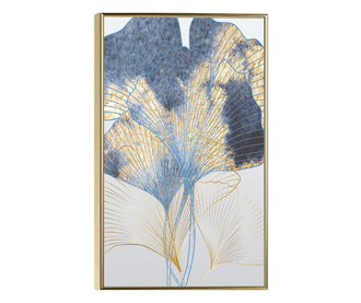 Plakat w ramce, Blue and Gold Leaves, 50x 70 cm, złota rama