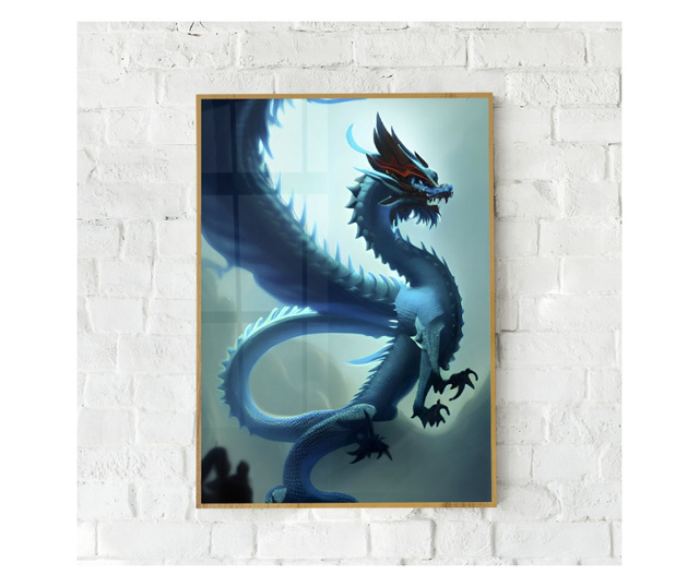 Plakat w ramce, Blue Dragon, 80x60 cm, złota rama