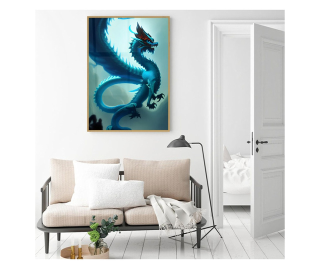Plakat w ramce, Blue Dragon, 80x60 cm, złota rama
