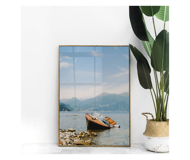 Plakat w ramce, Boat on The Lake, 80x60 cm, złota rama
