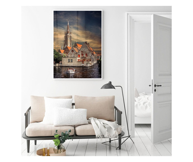 Plakat w ramce, Brugge River, 60x40 cm, biała ramka