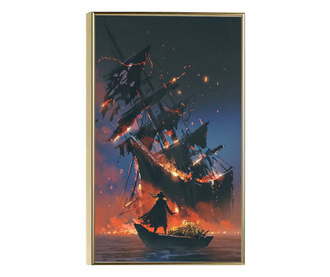Plakat w ramce, Burning Ship, 80x60 cm, złota rama